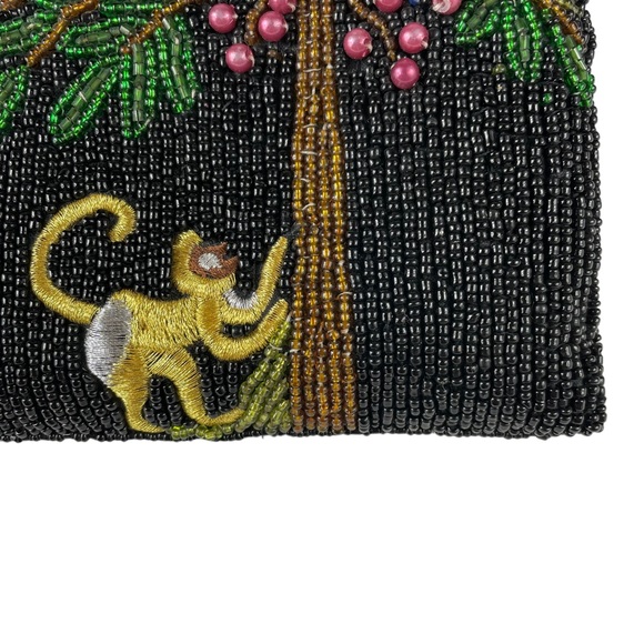 Hand-Beaded Unique Monkey Tropical Coconut Tree Embroidered Clutch Coin Wallet - Picture 5 of 11